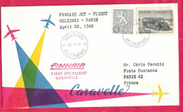 FINLAND - FIRST CARAVELLE  FLIGHT FINNAIR - FROM HELSINKI TO PARIS *20.4.60* ON OFFICIAL COVER - Covers & Documents