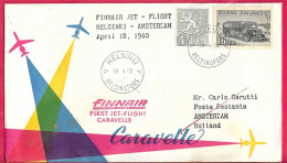 FINLAND - FIRST CARAVELLE  FLIGHT FINNAIR - FROM HELSINKI TO AMSTERDAM *18.4.60* ON OFFICIAL COVER - Lettres & Documents