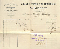 Facture Grande Epicerie Légeret Montreux Vin En Gros Champagnes 1898 - Cartes De Membre