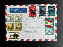 BURUNDI 1963 AIR MAIL LETTER TO GENEVA 29-07-1963 APES MONKEES ANIMALS - Storia Postale