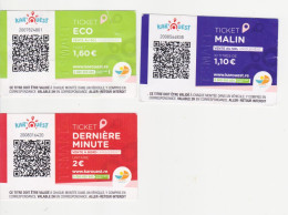 974 ILE REUNION - 3 TICKETS DIFFERENTS  - BUS - KAROUEST -   LIGNE OUEST DE L'ILE - 3 PRIX DIFFERENTS - Mundo