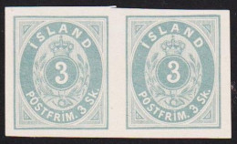 1873. ISLAND. 3 Skilling BLUISH Grey. PAIR IMPERFORATED PROOF On Semi-card. Issued Withou... (Michel 2 PROOF) - JF537016 - Ongebruikt
