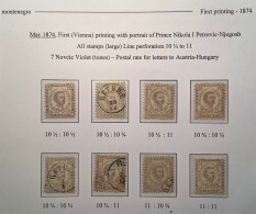 Montenegro 1874 First Printing Mi. 4 I, 8 Different ! Perforations Mint & Used Of 7 Novcic Violet Prince Nikola I - Montenegro