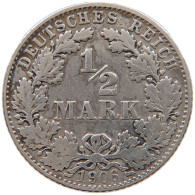 GERMANY EMPIRE 1/2 MARK 1906 D #a064 0153 - 1/2 Mark