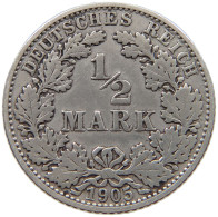 GERMANY EMPIRE 1/2 MARK 1905 E #a081 0773 - 1/2 Mark