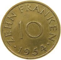 GERMANY WEST 10 FRANKEN 1954 SAARLAND #a049 0477 - 10 Francos