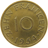 GERMANY WEST 10 FRANKEN 1954 SAARLAND #a047 0495 - 10 Francos