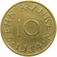 GERMANY WEST 10 FRANKEN 1954 SAARLAND #a021 0183 - 10 Franken
