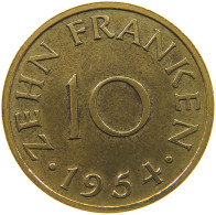 GERMANY WEST 10 FRANKEN 1954 SAARLAND #a047 0491 - 10 Franken