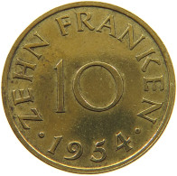 GERMANY WEST 10 FRANKEN 1954 SAARLAND #a047 0487 - 10 Franken