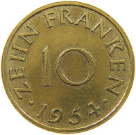 GERMANY WEST 10 FRANKEN 1954 SAARLAND #a021 0177 - 10 Franchi