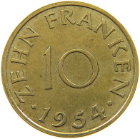 GERMANY WEST 10 FRANKEN 1954 SAARLAND #a021 0179 - 10 Franken