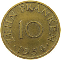 GERMANY WEST 10 FRANKEN 1954 SAARLAND #a021 0167 - 10 Francos