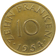 GERMANY WEST 10 FRANKEN 1954 SAARLAND #a021 0145 - 10 Francos