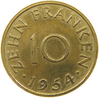 GERMANY WEST 10 FRANKEN 1954 SAARLAND #a021 0147 - 10 Franken