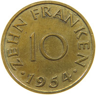 GERMANY WEST 10 FRANKEN 1954 SAARLAND #a021 0163 - 10 Francos