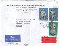 GRECE N° 998x2 + COMPL. S/L.EXPRES DE ATHENES/2.10.69 POUR LA FRANCE - Brieven En Documenten