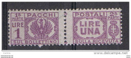 LUOGOTENENZA: 1946  P.P. SENZA  FASCIO  -  £. 1  VIOLETTO  N. -  SASS. 60 - Colis-postaux