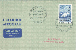 FINLAND. AEROGRAMME. 9 10 49. HELSINKI TO BOYERTOWN USA - Lettres & Documents