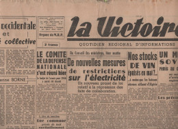 LA VICTOIRE 05 12 1945 - ELECTRICITE - VIN - PROCES DE NUREMBERG REQUISITOIRE ANGLAIS - IRAN MOSCOU - RETRAITES - AUCH - - General Issues
