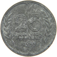 NETHERLANDS 25 CENTS 1941 #a086 0443 - 25 Cent