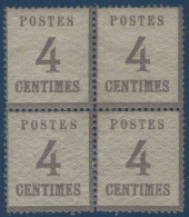FRANCE Alsace Lorraine N°3a*/** 4c Gris Violet Bloc De 4 Tres Frais SUPERBE & RR - Unused Stamps