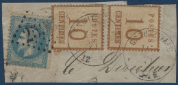 Fragment Mixte FRANCE/Alsace Lorraine N°5 X2 10c Bistre Oblitération Allemande De CREUTZWALD + France N°29I GC 2598 TTB - Unused Stamps