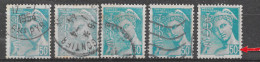 Variétés Sur Type Mercure  N° 549, C De 50c Obstrué, Impression Défectueuse, Petites Anomalies Dans Française - Used Stamps
