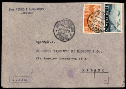 Colonie - Etiopia - 75 Cent (6) + 2 Lire Posta Aerea (Eritrea 23) Su Lettera Via Aerea Da Addis Abeba Per Milano Del 22. - Otros & Sin Clasificación