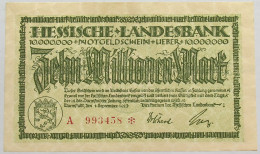 GERMANY 10 MILLIONEN MARK 1923 HESSEN #alb008 0013 - 10 Millionen Mark