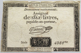 FRANCE ASSIGNAT 10 LIVERS 1792 #alb010 0273 - Assignats & Mandats Territoriaux