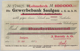 GERMANY 100000 MARK 1923 SAULGAU #alb002 0383 - 100000 Mark