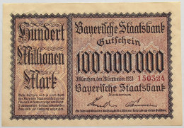 GERMANY 100 MILLIONEN MARK 1923 BAYERN #alb008 0101 - 100 Millionen Mark