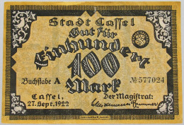 GERMANY 100 MARK 1922 CASSEL #alb002 0001 - 100 Mark