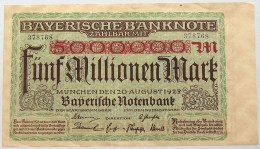 GERMANY 5 MILLIONEN MARK 1923 BAYERN #alb008 0143 - 5 Millionen Mark