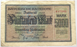 GERMANY 5000 MARK 1922 BAVARIA #alb067 0391 - 5000 Mark