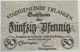 GERMANY 50 PFENNIG 1918 ERLANGEN #alb003 0411 - Andere & Zonder Classificatie