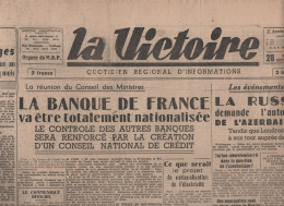 LA VICTOIRE 28 11 1945 - PROCES NUREMBERG - NATIONALISATION BANQUE DE FRANCE - TOULOUSE 274 ENFANTS MORTS - AZERBAIDJAN - General Issues