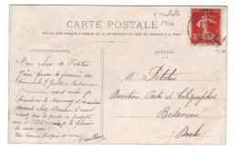 A55 Semeuse France N°138c écarlate Sur CP Obl Rouen (1907) - Brieven En Documenten
