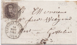 34583# BELGIQUE LEOPOLD MEDAILLON N° 10 LETTRE Obl 42 FONTAINE L'EVEQUE 1860 Pour GOSSELIES - 1849-1865 Médaillons (Autres)