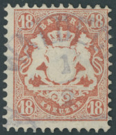 BAYERN 27Xb O, 1870, 18 Kr. Dunkelziegelrot, Wz. Enge Rauten, Stempel WALDECK, Pracht, Gepr. Sem, Mi. 240.- - Usati