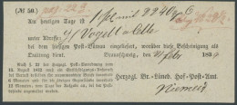 BRAUNSCHWEIG 1839, Postschein Vom HERZOGL. BR. LÜNEB. HOF POST-AMT, Pracht - Prephilately