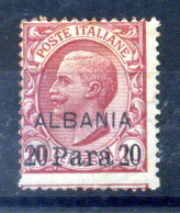 1907 LEVANTE Albania N.8 20 Pa. Su 10 Centesimi Rosa * - Albanien