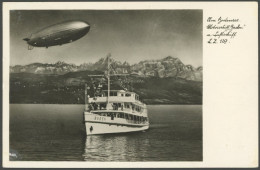 ALTE ANSICHTSKARTEN 1937, LZ 129 (Hindenburg) über Motorschiff Baden Auf Dem Bodensee, Mit Graf Zeppelin-Besichtigungsst - Other & Unclassified