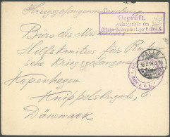 FELDPOST I.WK 1916, Feldpostbrief Des Moskauer Hilfskomitees Für Russische Kriegsgefangene Kopenhagen Mit Violettem Zens - Occupation 1914-18