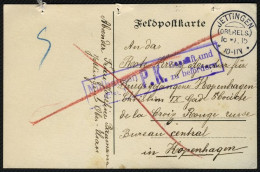 FELDPOST I.WK JETTINGEN (OBERELS.), 18.10.15 Auf Feldpostkarte Nach Kopenhagen, Blauer Zensurstempel Mülhausen (Els), P. - Occupation 1914-18