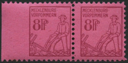 MECKLENBURG-VORPOMMERN 11xaUl , 1945, 8 Pf. Magenta Auf Lilarosa, Links Ungezähnt, Im Waagerechten Paar Mit Normaler Mar - Autres & Non Classés