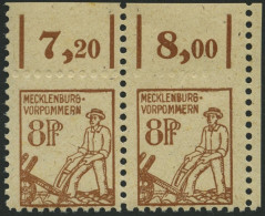 MECKLENBURG-VORPOMMERN 15a Paar , 1945, 8 Pf. Mittelsiena Im Waagerechten Paar Aus Der Rechten Oberen Bogenecke, Oberran - Autres & Non Classés