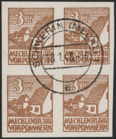 MECKLENBURG-VORPOMMERN 29xa VB O, 1946, 3 Pf. Lebhaftorangebraun, Kreidepapier, Im Zentrisch Gestempelten Viererblock, P - Autres & Non Classés