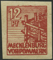 MECKLENBURG-VORPOMMERN 36ydU , 1946, 12 Pf. Braunrot, Graues Papier, Ungezähnt, Pracht, Gepr. Kramp, Mi. 500.- - Autres & Non Classés